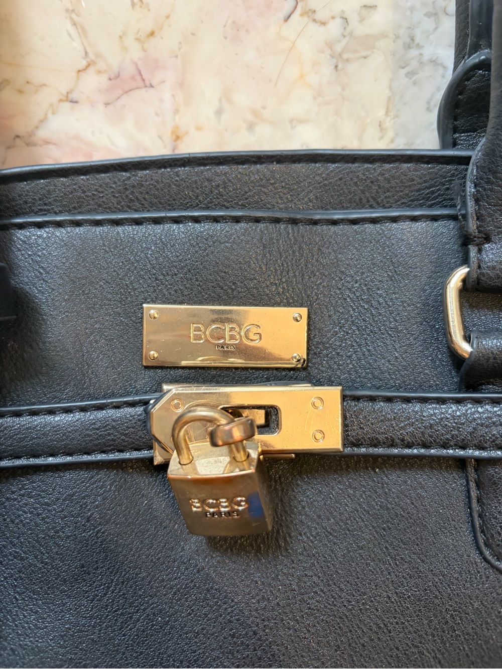 BCBG Birkin dupe Black Structured Women's Tote Bag with Gold Hardware - Picture 3 of 7